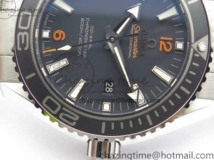 0415 Planet Ocean Pro 45mm OMF 1:1 Best Edition Orange Marker On SS Bracelet A8500 (Black Balance Wheel) Durable 8141